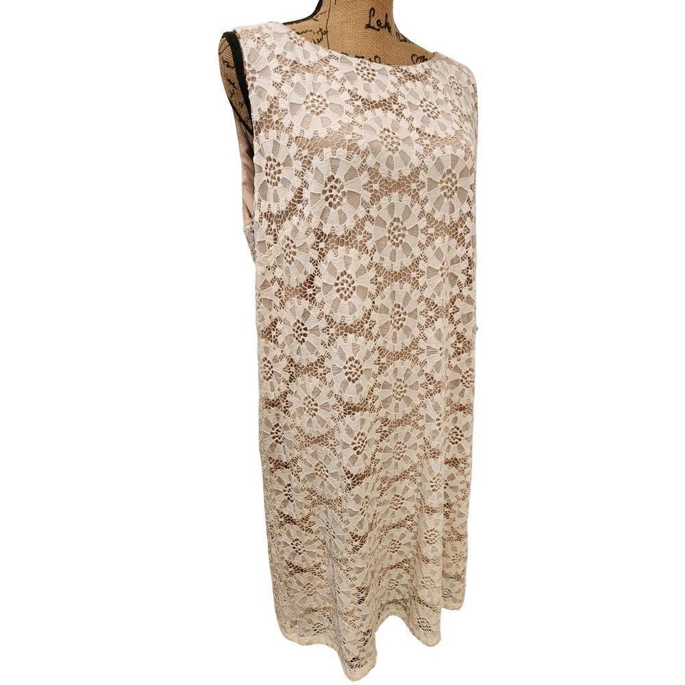 RN Studio Sleeveless Lace Shift Dress Cream Size 18 NEW